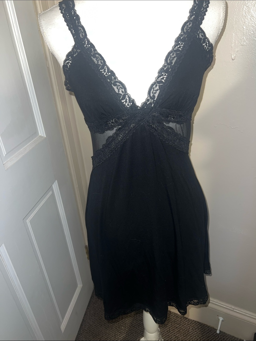 Adore Me Women’s Black Lace Trim Chemise Nightdress